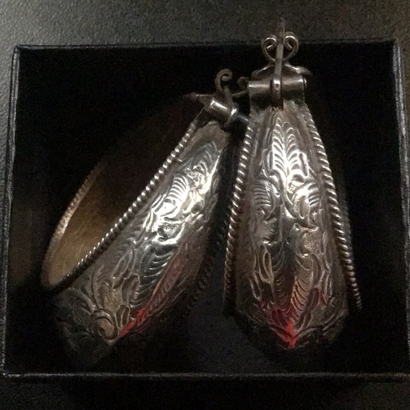 Artisan Crafted | Large Silver Etched Hoops - Picture 5 of 5